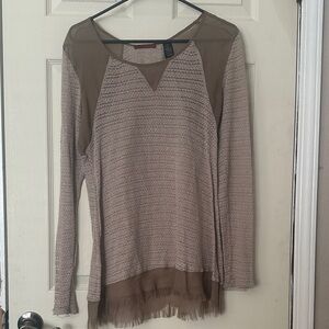 BKE Taupe Sheer Knit Top